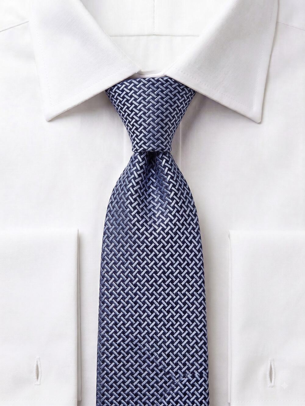 Hermès Paris Slate Blue Geometric Woven 100% Silk Necktie